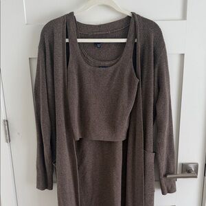 Gap Cashsoft Waffle Knit Cardigan and Tank Set in Brown